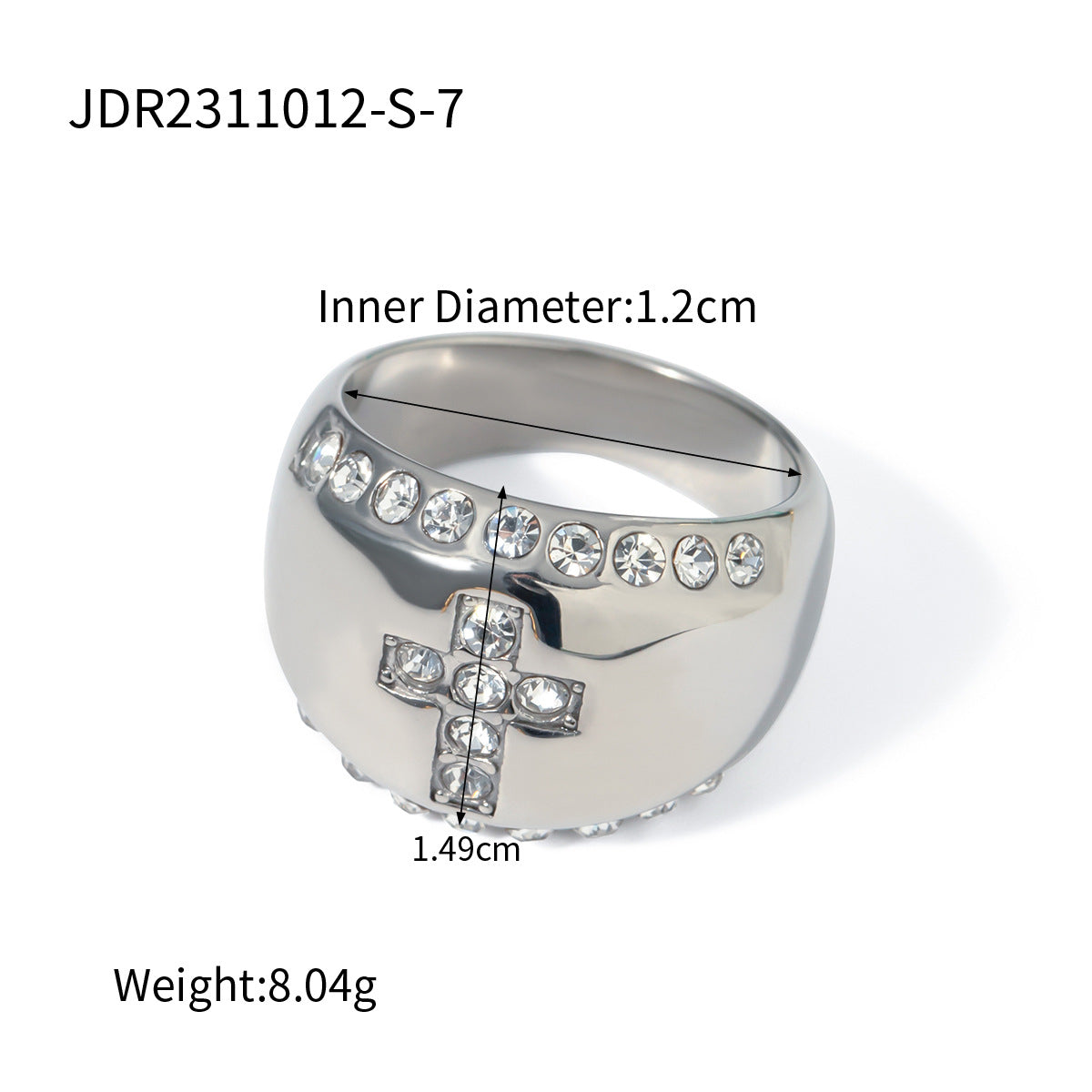 5pcs 18K Gold Stainless Steel Diamond Set Cross Ring No. 7 All-Match Stainless Steel Ring