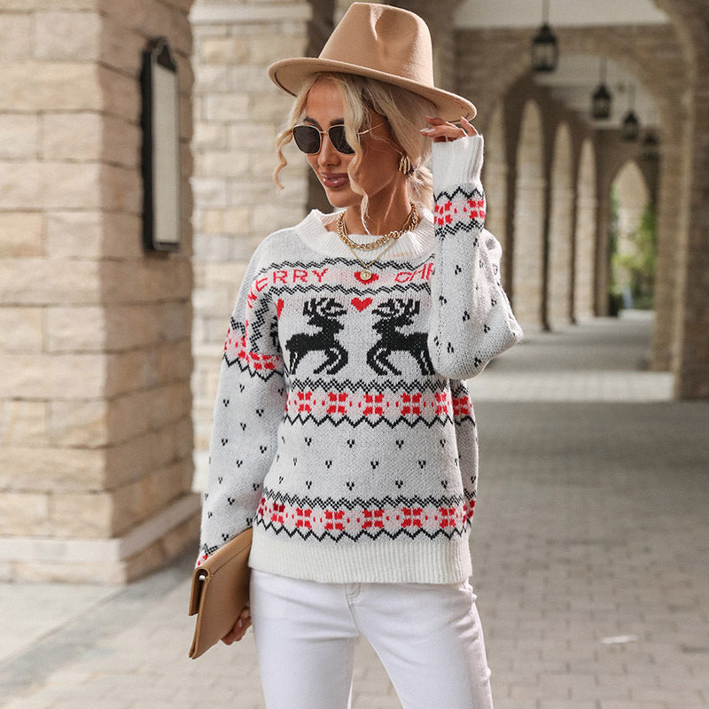 Autumn New Women's Knitted Long-Sleeved Turtleneck Christmas Sweater