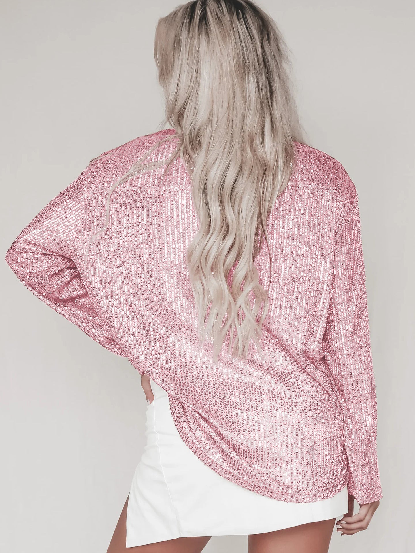 Autumn Beaded Shirt Sexy Women Spice Girls Solid Color Button Up Top Long Sleeve Sequin Cardigan