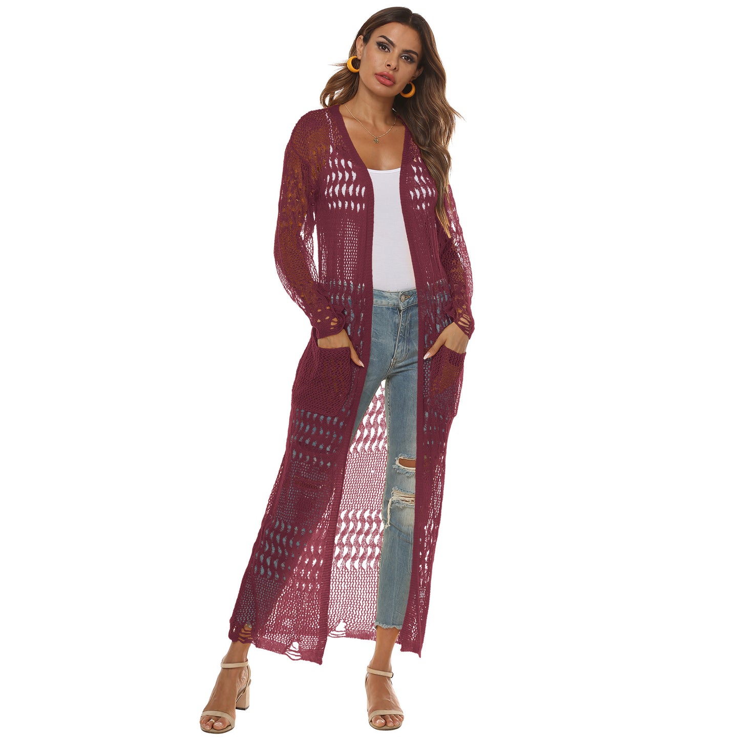 Women's Knitted Sweater Large Pocket Long Cardigan Casual Coat Multi-Color