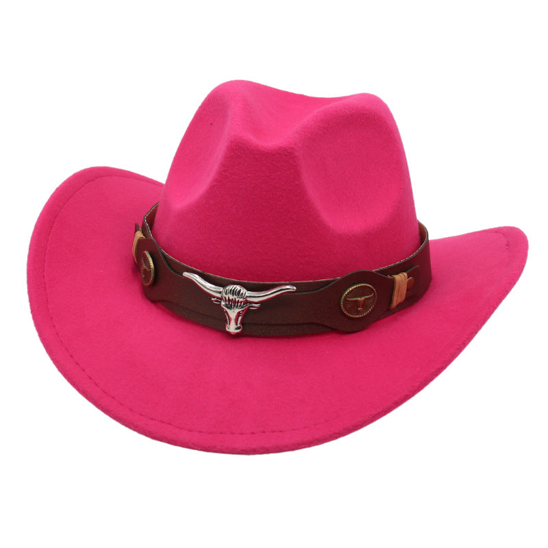 Western Cowboy Hat Ox Head Accessories Felt Hat National Wind Men'S And Women's Hats