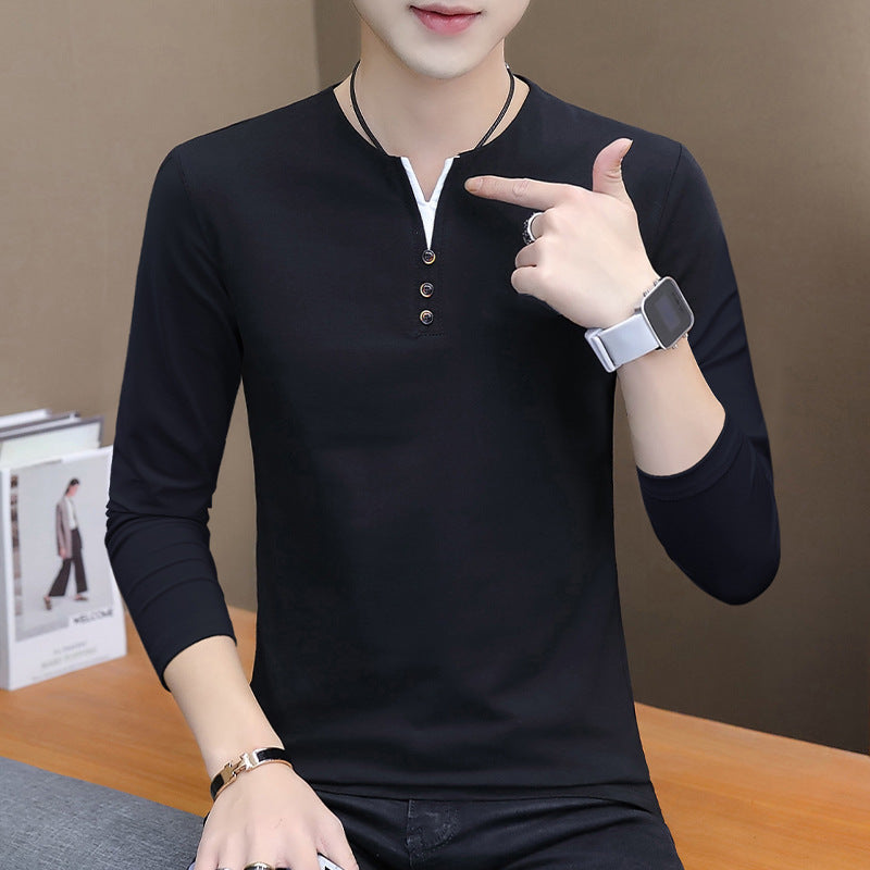 Autumn Cotton Men's Long Sleeve T-Shirt Men's Polo Shirt Casual Lapel Business Men's Clothing Base Shirt