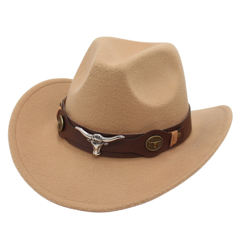 Western Cowboy Hat Ox Head Accessories Felt Hat National Wind Men'S And Women's Hats