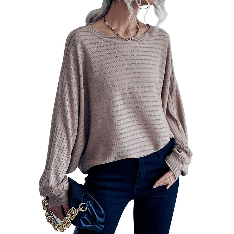 New Autumn Round Neck Medium Long Loose Solid Color Batsleeve Sweater