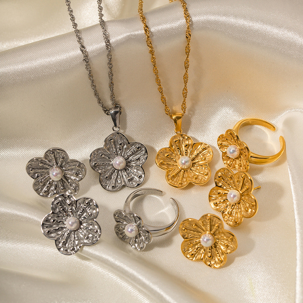 5pcs High-Grade Court Sense Titanium Steel Plated 18K Stainless Steel Double Flower Pendant Necklace Does Not Fade Necklace For Women Jewelry
