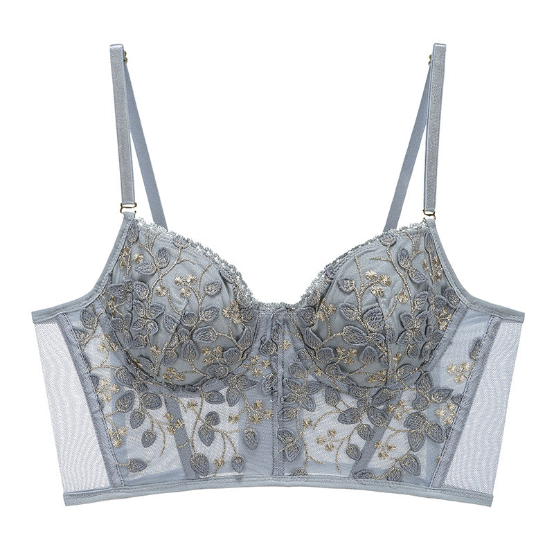 Comfortable Embroidered Lace Fishbone Waistcoat Long Lingerie Set Girls Sexy Lace Bra