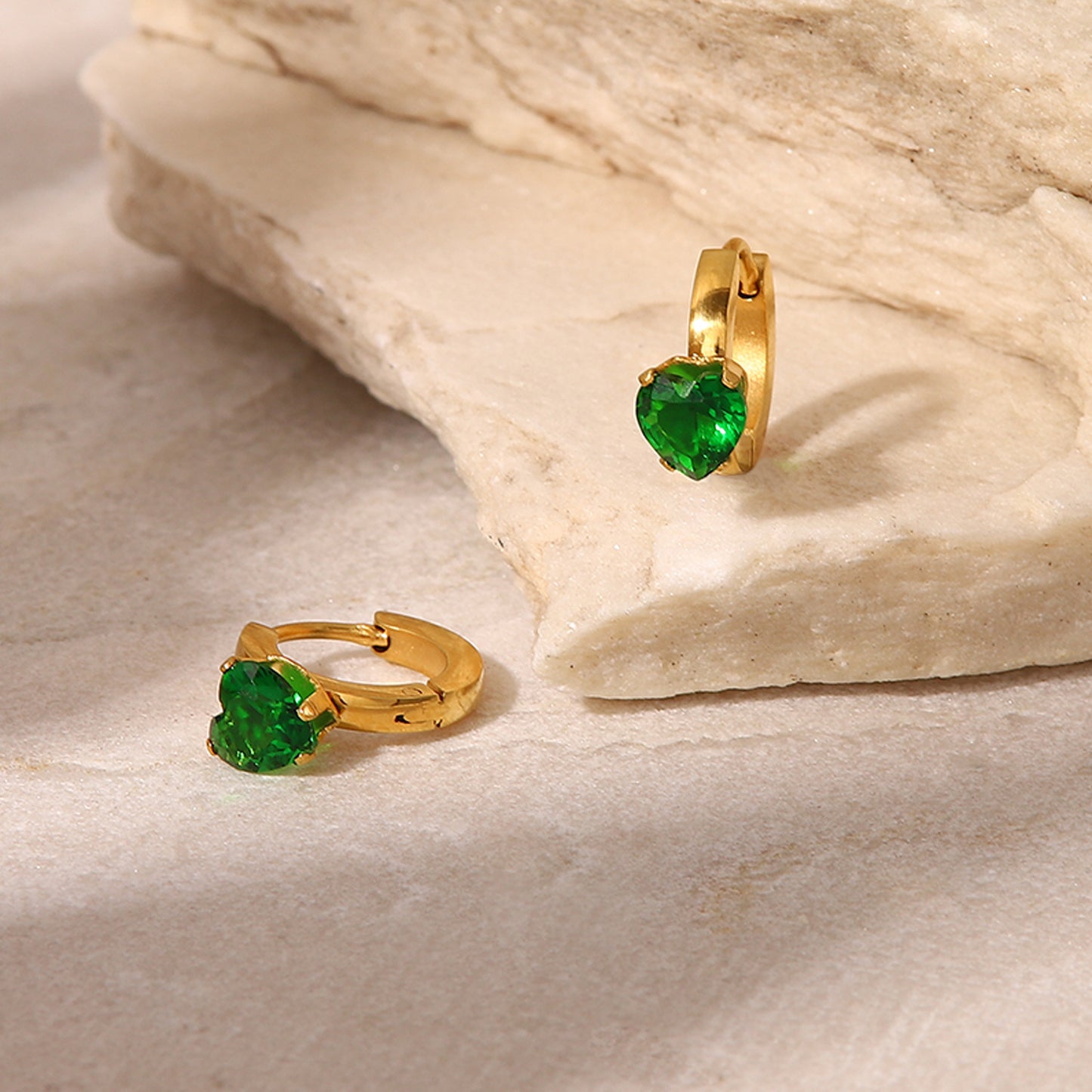 5pcs Titanium Steel Earrings 18K Gold Stainless Steel/Green Zircon Earrings