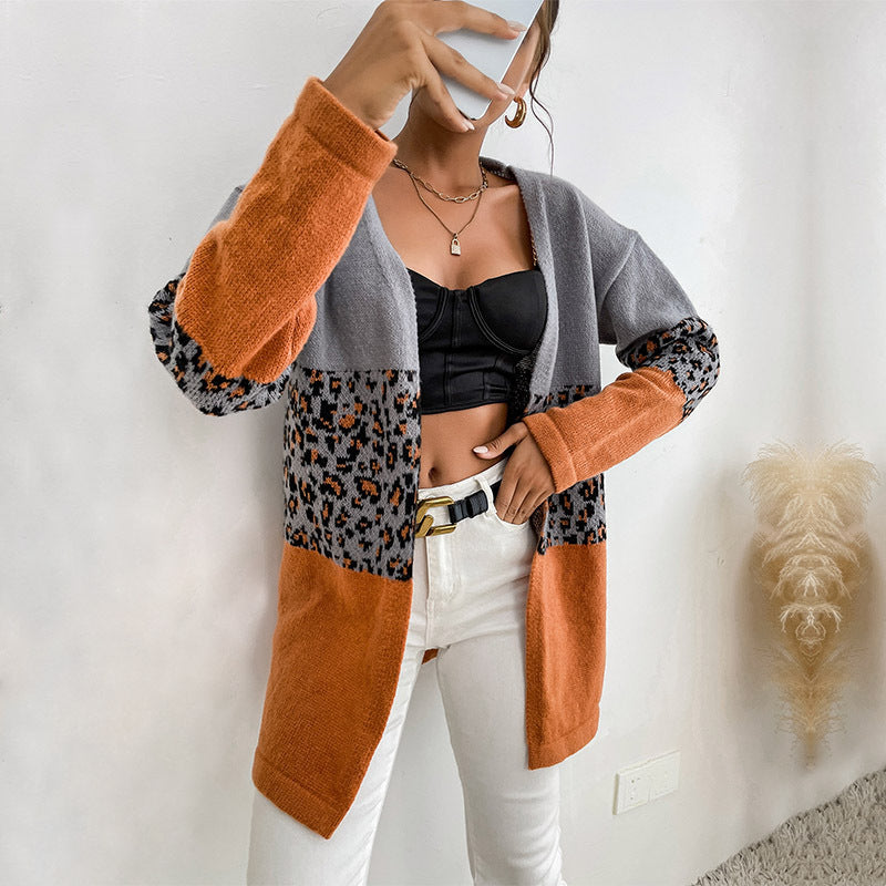 Autumn and Winter New Fashion Women's Leopard Print Long-Sleeved Cardigan