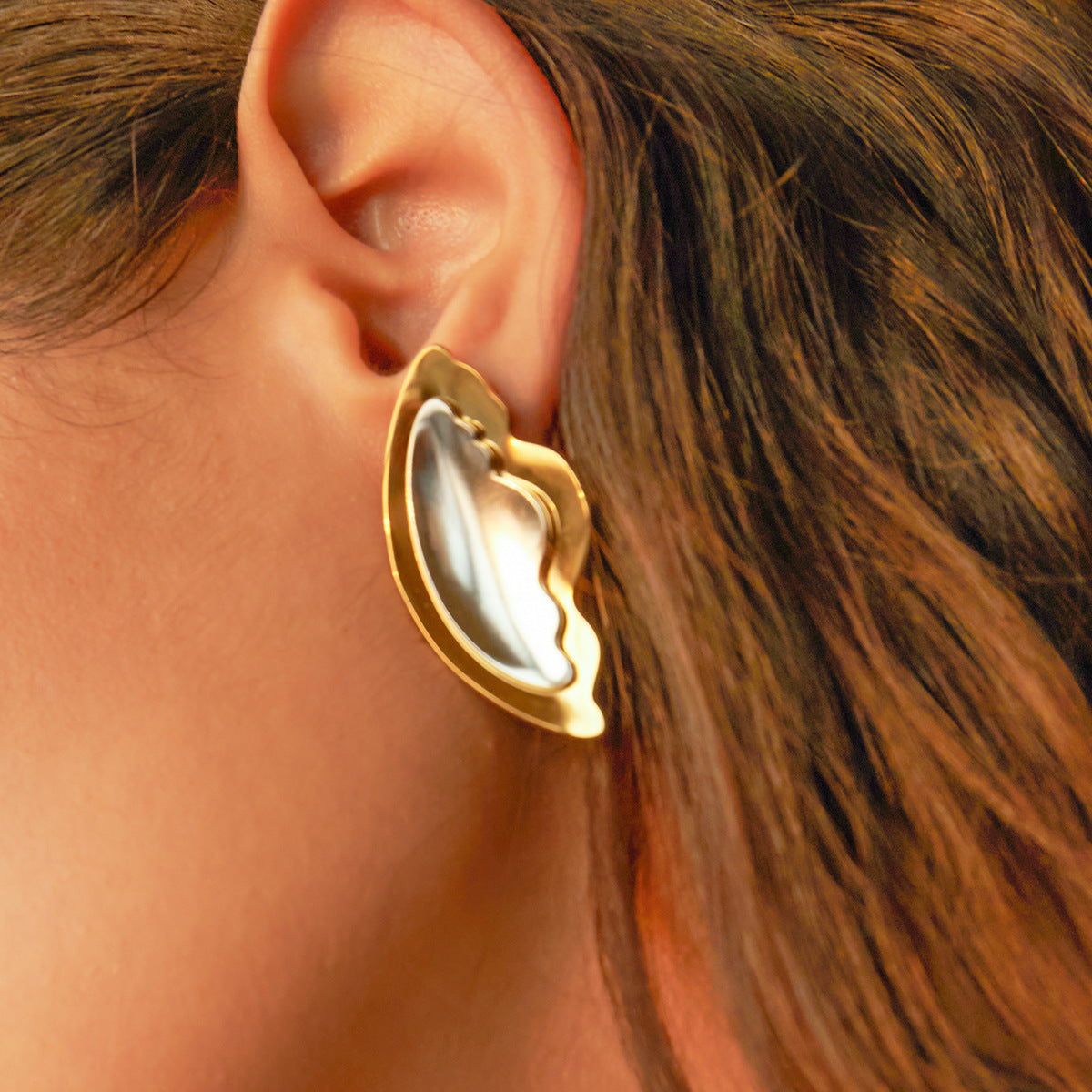 5pcs 18K Gold Stainless Steel Gold And Silver Matching Earrings Angel Wing Earrings