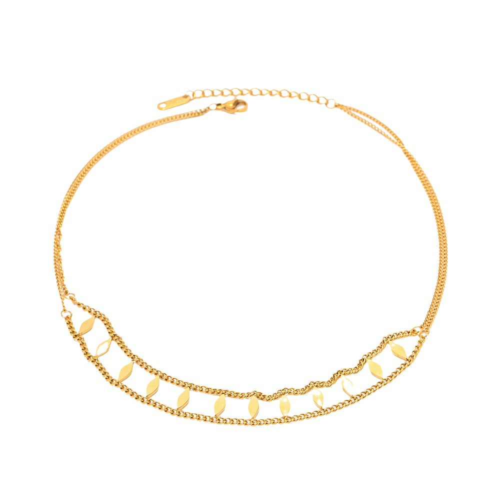 5pcs Style Fashion With 18K Gold Plated Double Stainless Steel Necklace Fashion Timeless Titanium Steel Necklace Jewelry