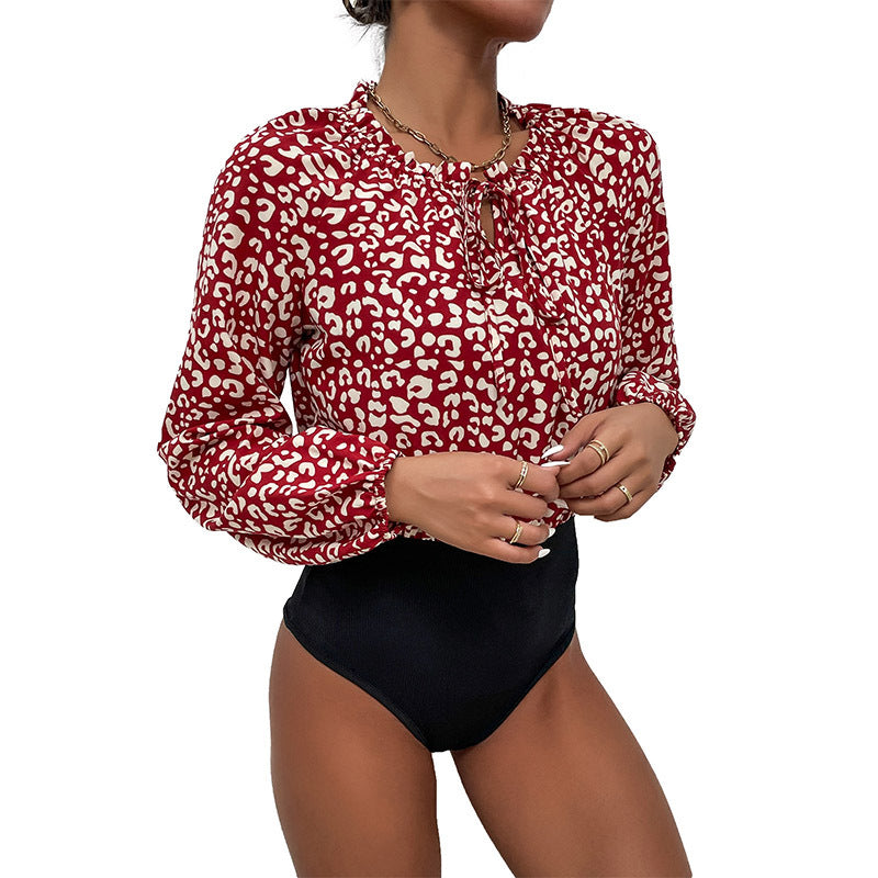 Fashion Women's New Spring New Splicing Leopard Print Long Sleeve Women's Jumpsuit