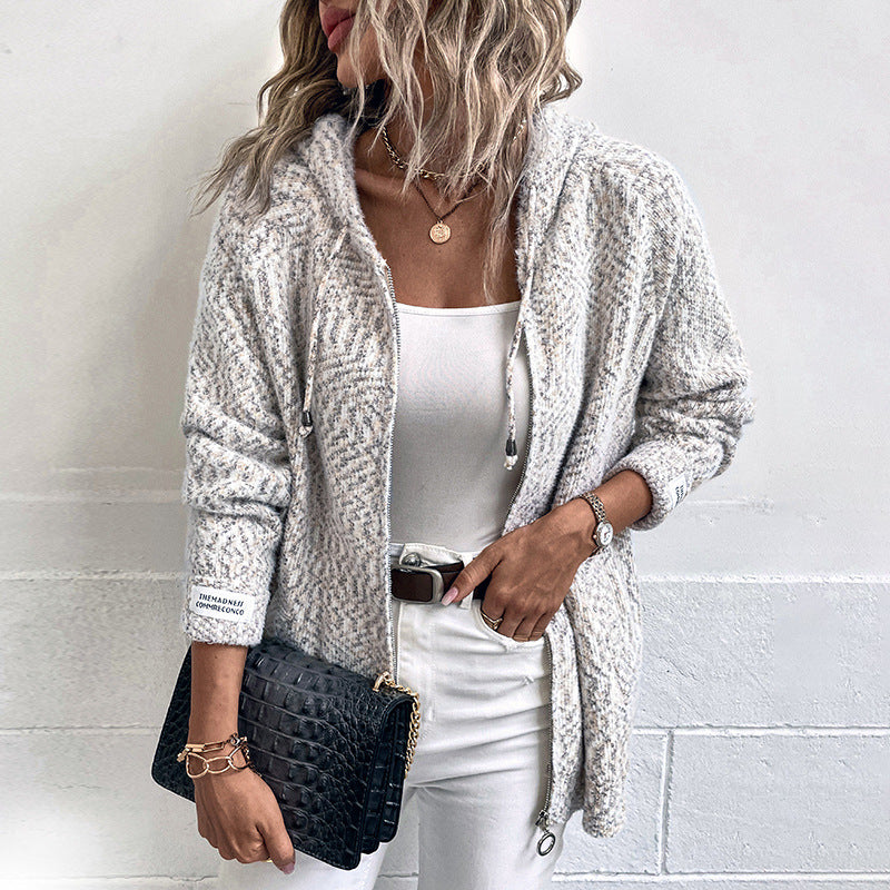 Drizzle Hooded Drawstring Cross Women's Zipper Knitwear Autumn And Winter New Sweater Cardigan Coat