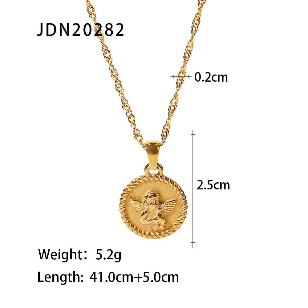 5pcs Niche Design Coin Round Brand Necklace Cold All Match Retro Temperament Personality Sweater Chain Female