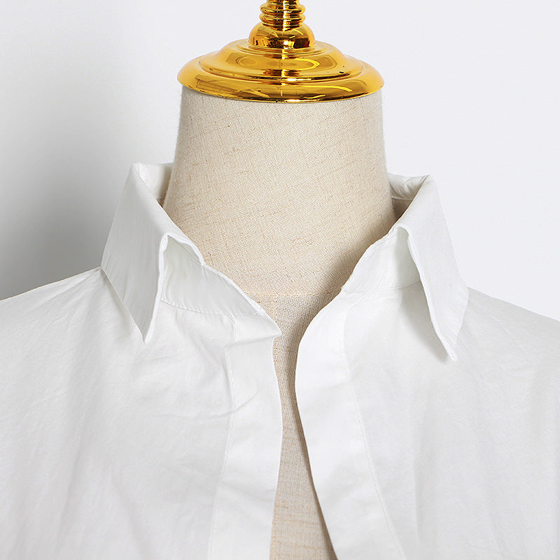 Sexy Shirt Dress New Spring Fashion Women's White Lantern Sleeve Mid-Length Dress Women
