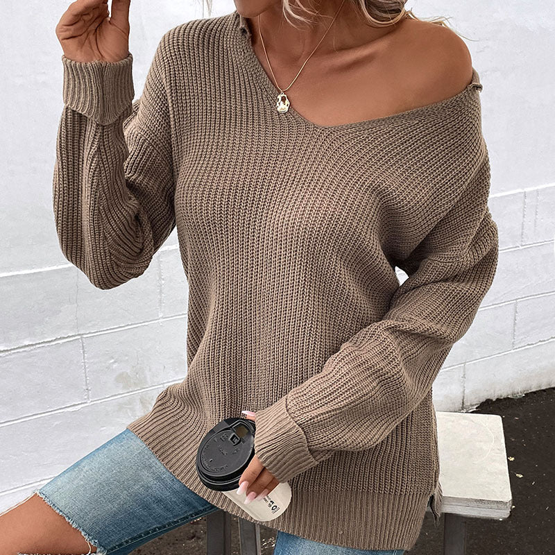 Fashion Women's Autumn And Winter New Long Sleeve Solid Color V-Neck Sweater To Wear