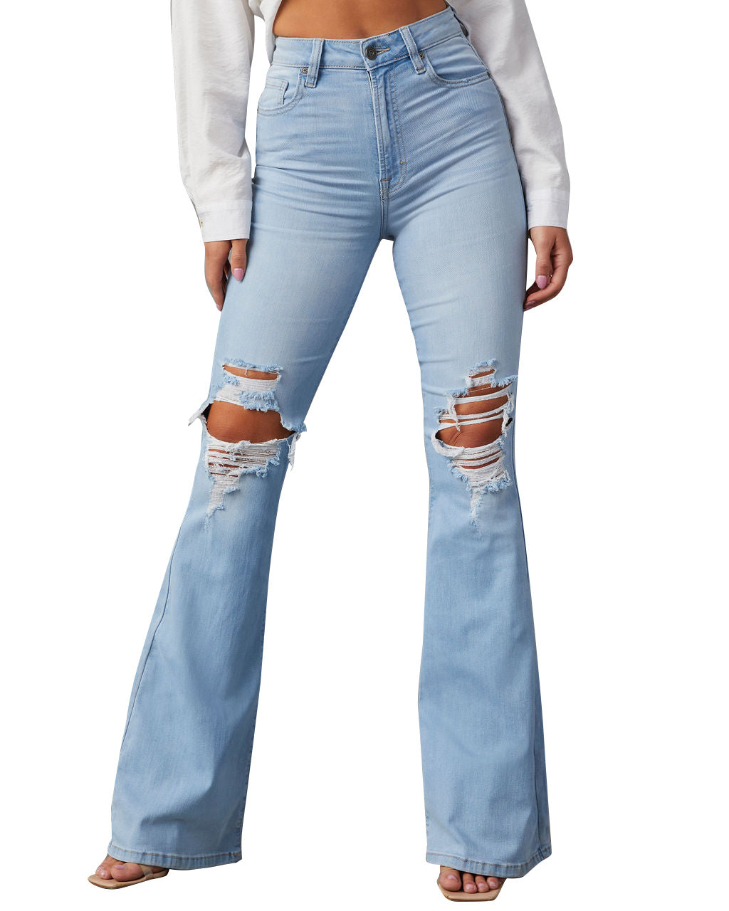 High-Waisted Ripped Jeans Women's Street Spice Pants