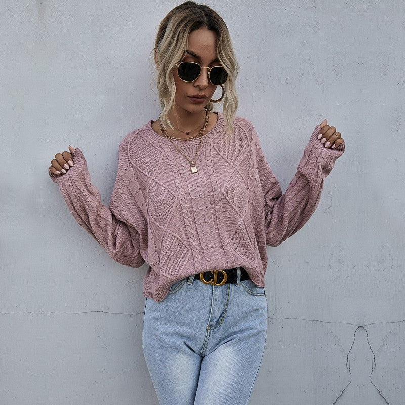 Women's Autumn New Loose Long-Sleeved Thin Twist Solid Color Sweater