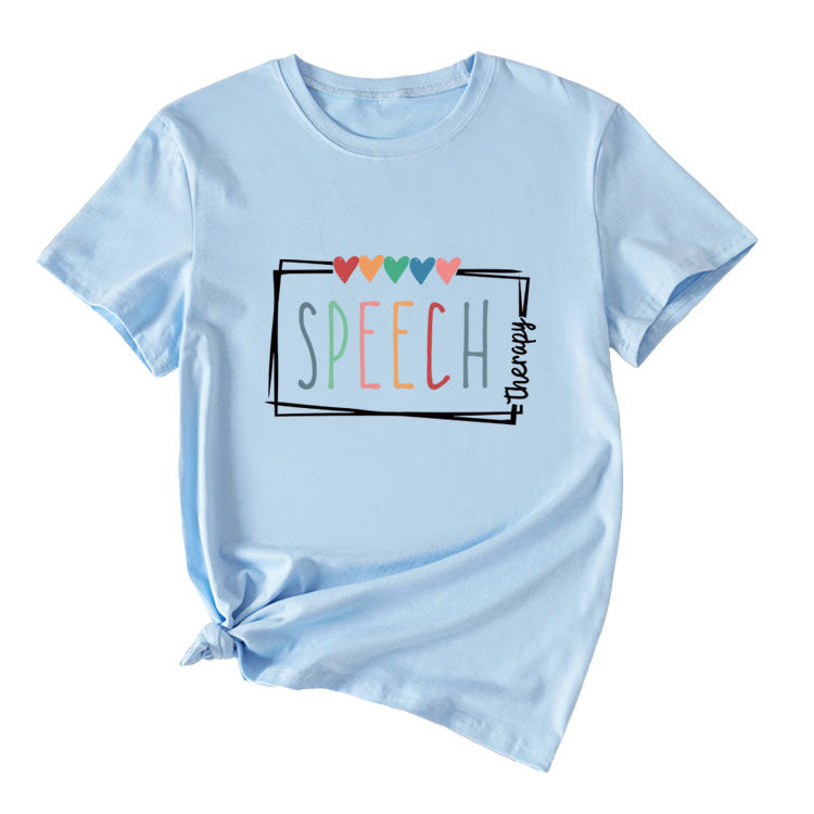 Women's Casual Crew-Neck T-Shirt Speech Therapy Loose Short Sleeves