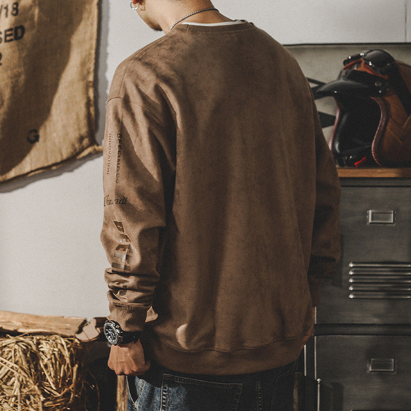 Heavy Retro Hoodie Men Spring And Autumn Fashion Loose Large Size Suede Clothes Top