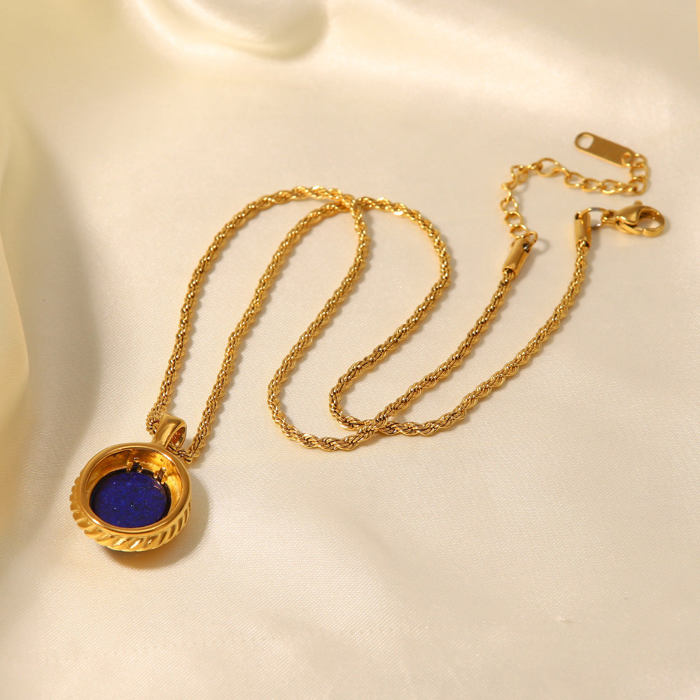 5pcs Cold Everything With Retro Temperament Personality Regular Chain Inset Lapis Lazio Oval Pendant Necklace