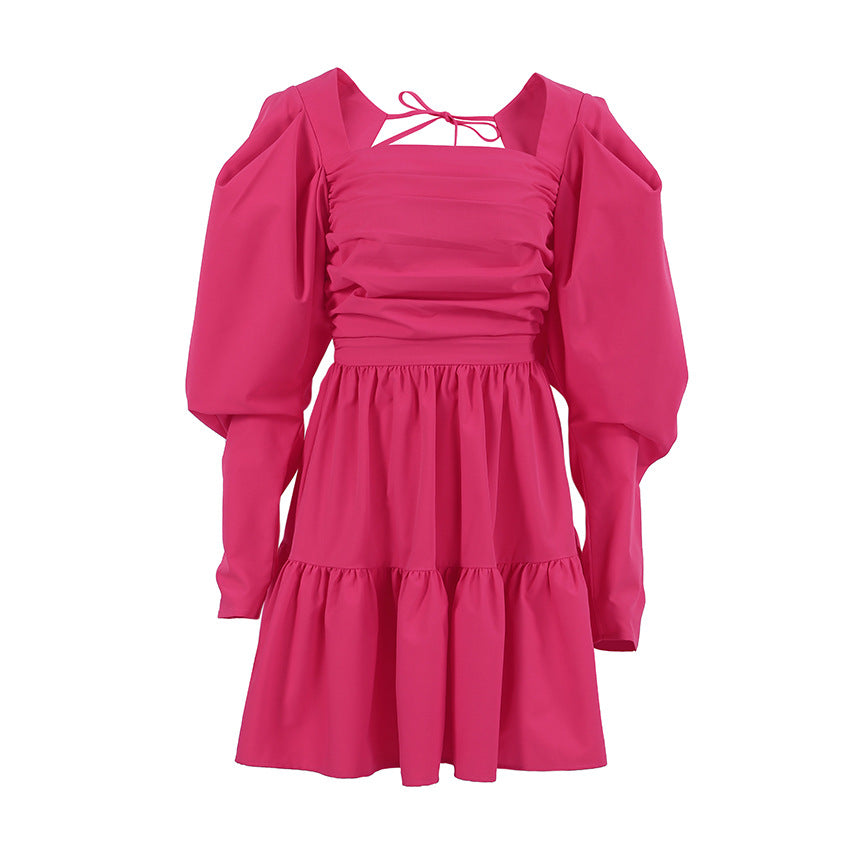 Autumn And Winter Princess Dress Color Square Collar Puffy Sleeve Dress Pompadour Dress Cake Dress Women's Dress