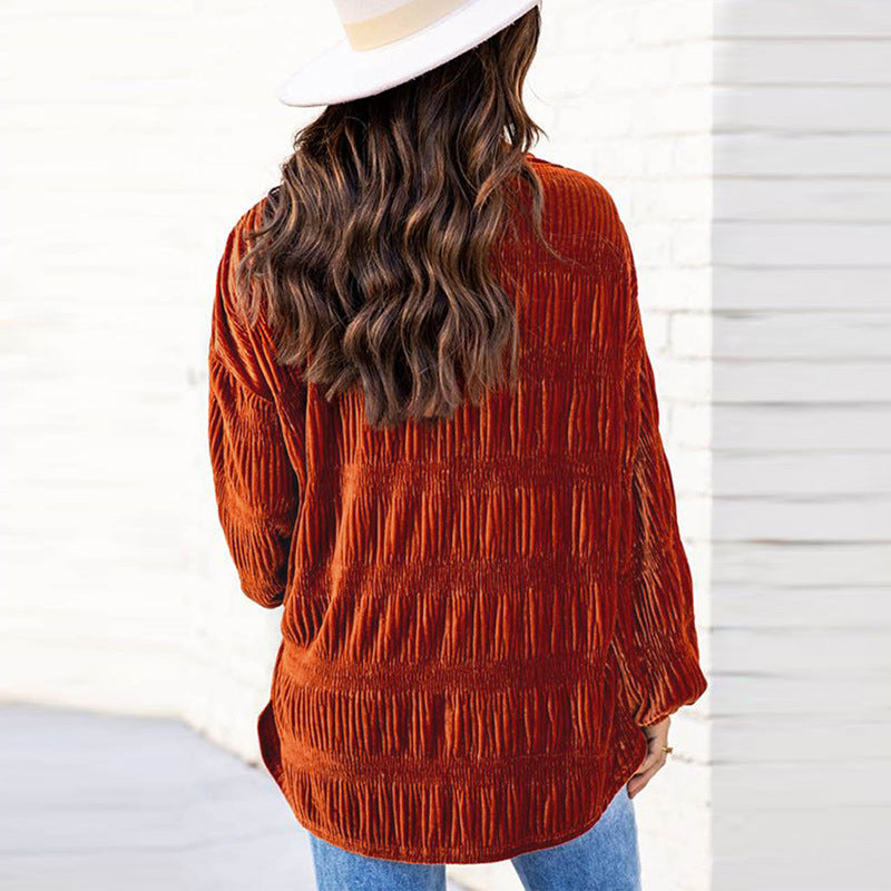 Autumn And Winter New Velvet Basic Simple Shirt Women's Casual Loose Single-Row Multi-Button Long-Sleeved Shirt