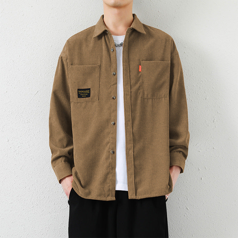 Men's Corduroy Long Sleeve Shirt Men's Spring And Autumn Loose Trend Cargo Casual Shirt Coat