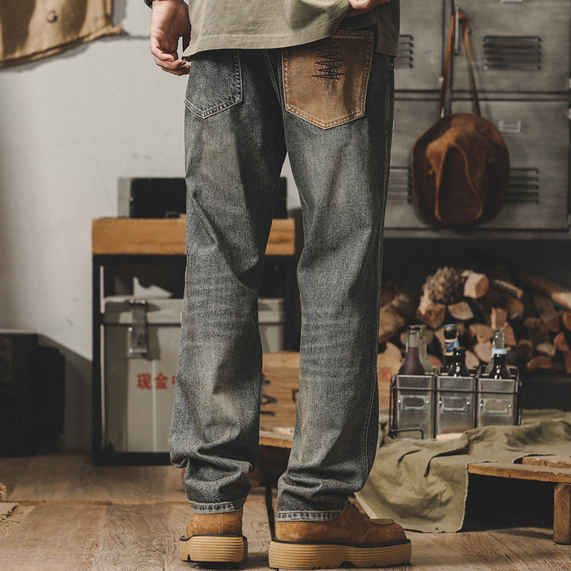 Jay Reynolds Classic Retro Jeans Men Loose Straight Yellow Mud Dyed Old Pants Men Spring And Autumn