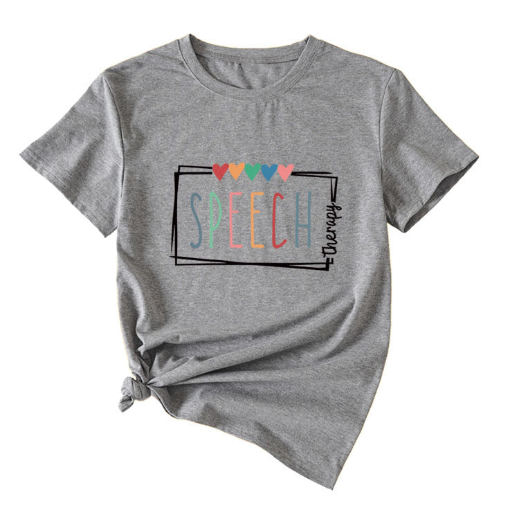 Women's Casual Crew-Neck T-Shirt Speech Therapy Loose Short Sleeves