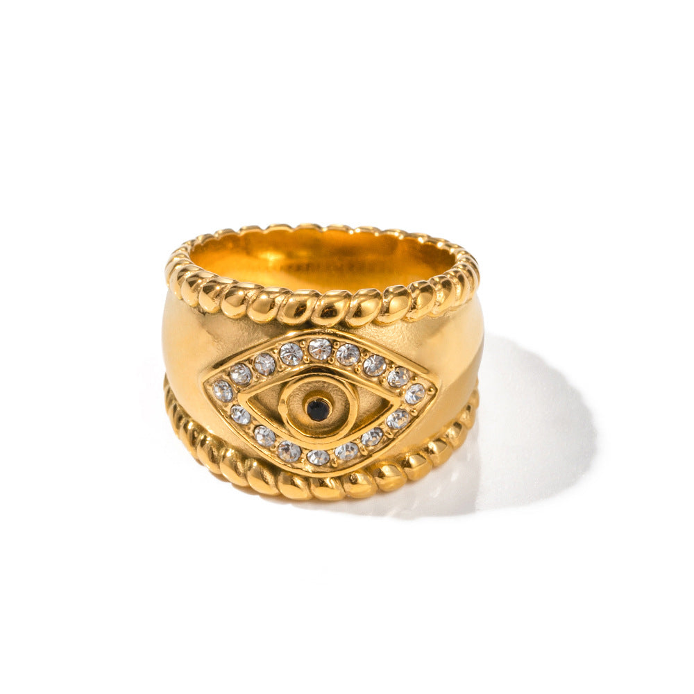 5pcs Women's Superior 18K Gold Plated Black Zircon Devil's Eye Ring Does Not Fade Jewelry