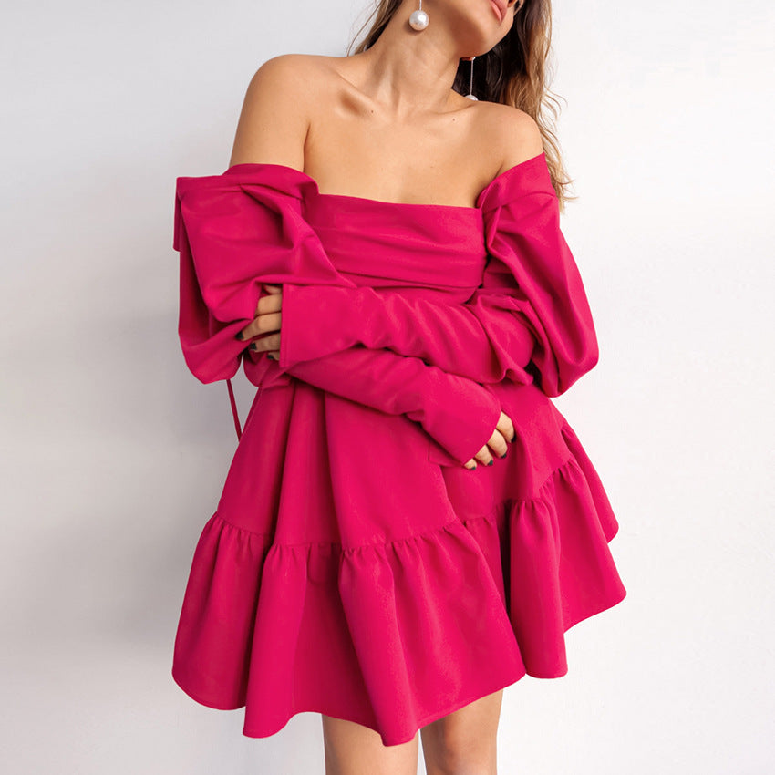 Autumn And Winter Princess Dress Color Square Collar Puffy Sleeve Dress Pompadour Dress Cake Dress Women's Dress