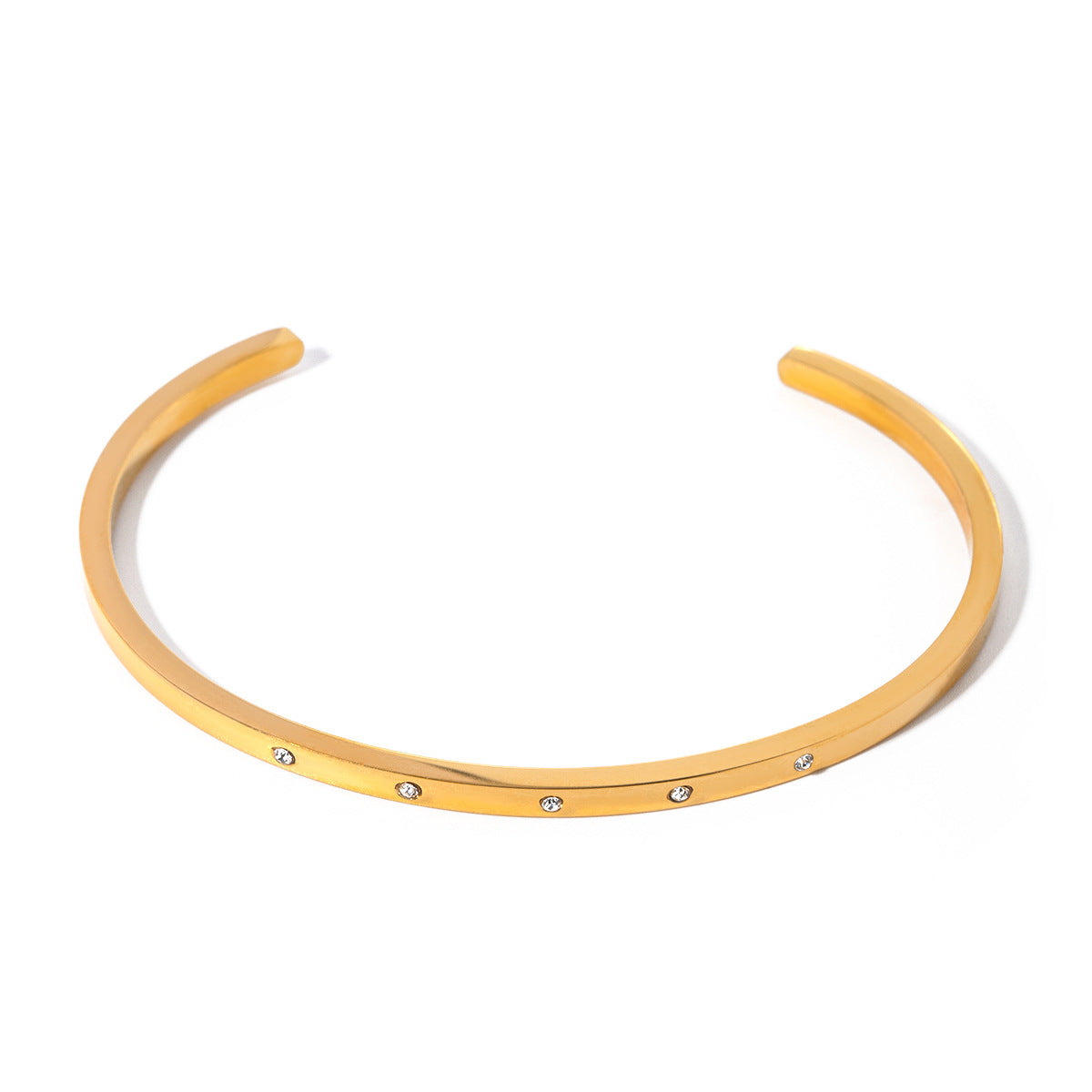 5pcs Retro Titanium Steel Narrow Version Round Zircon Open Bracelet Does Not Fade Stainless Steel Bracelet Female Advanced Sense