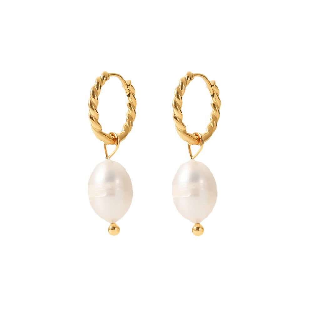 5pcs Light Pearl Twist Ring Earrings Stainless Steel 18Kpvd Gold Plated High Quality Jewelry Pendant Earrings Jewelry Women