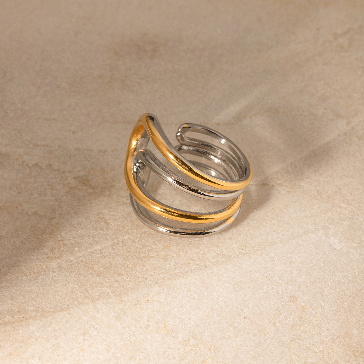 5pcs New Ring 18K Gold Stainless Steel Simple Gold And Silver Matching Open Ring Jewelry For Women