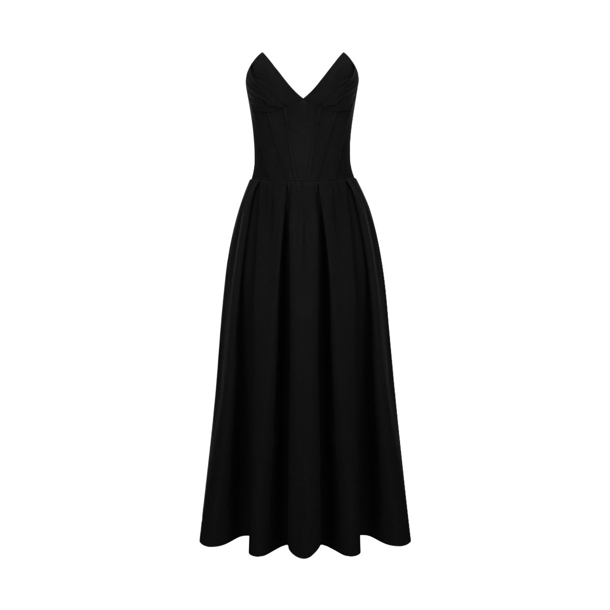 New Women's Dress Sexy Strapless Backless Fishbone Waist Black Dress Long Skirt Dress