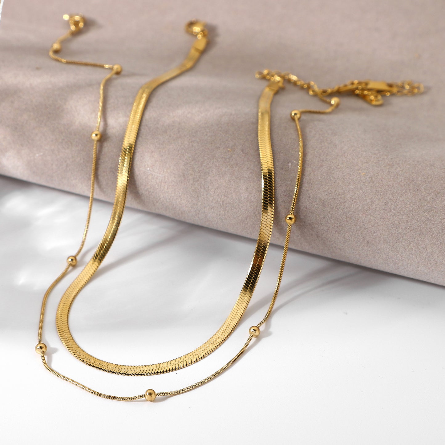 5pcs New Fashion Stack Stainless Steel Collar Necklace 14K Gold Plated Round Bead Chain Jewelry Snake Chain Necklace Women's Style