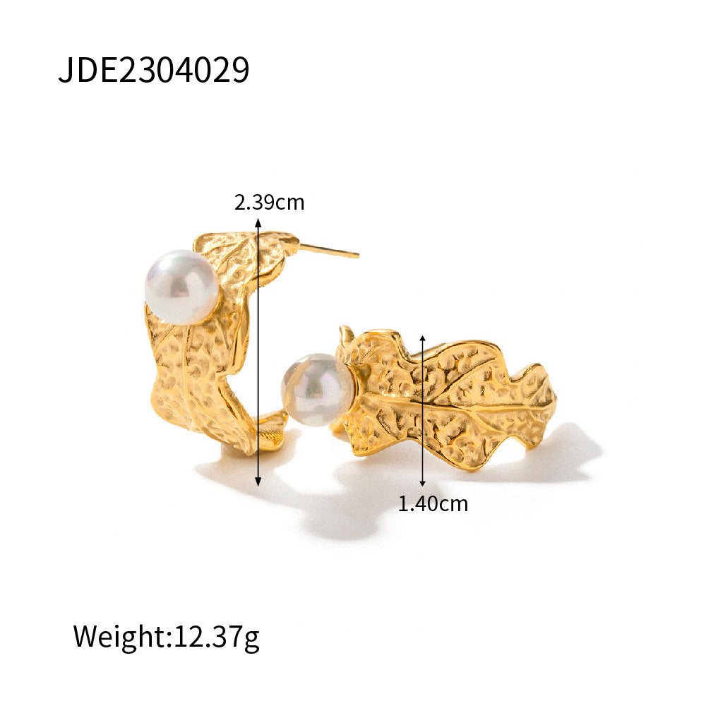 5pcs Hot 18K Gold Inlaid Pearl C Shaped Stainless Steel Earrings Do Not Fade Jewelry