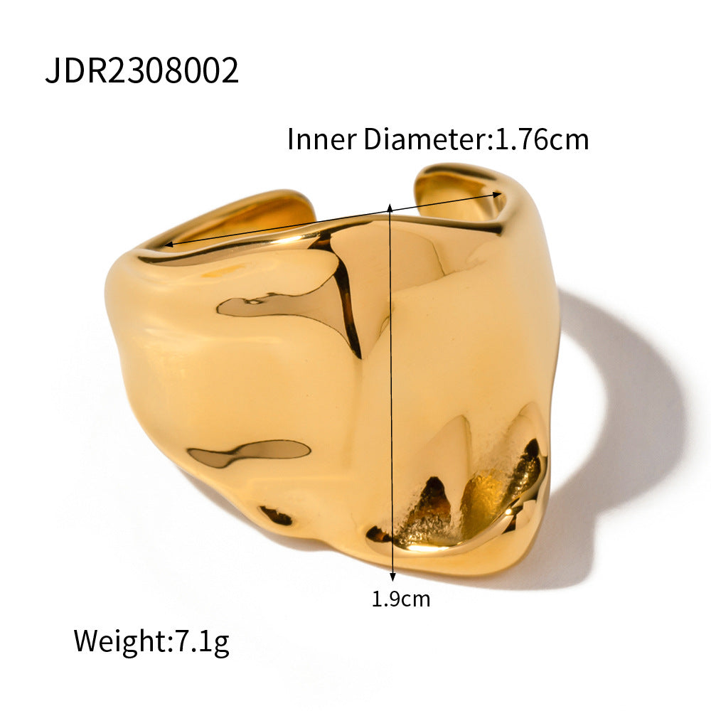 5pcs Small 18K Electric Gold-Plated Titanium Steel Ring Women's Fashion Hand Jewelry Double Wavy Diamond Ring