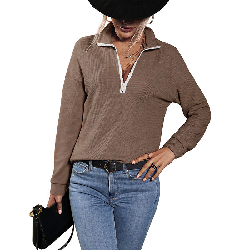 New Early Autumn Casual Shirt Zipper Long-Sleeved Lapel Sweater