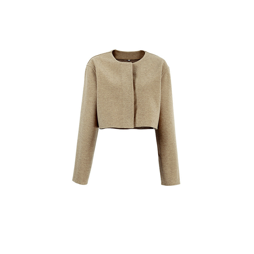 Brown Slouchy Niche Design Maillard Woolen Coat Autumn Winter Women's Short Top