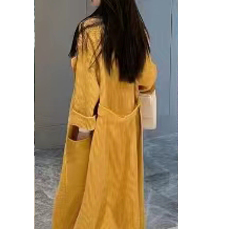 Style Suit Collar Knitted Cardigan New Autumn And Winter New Long Loose Sweater Large Size Coat