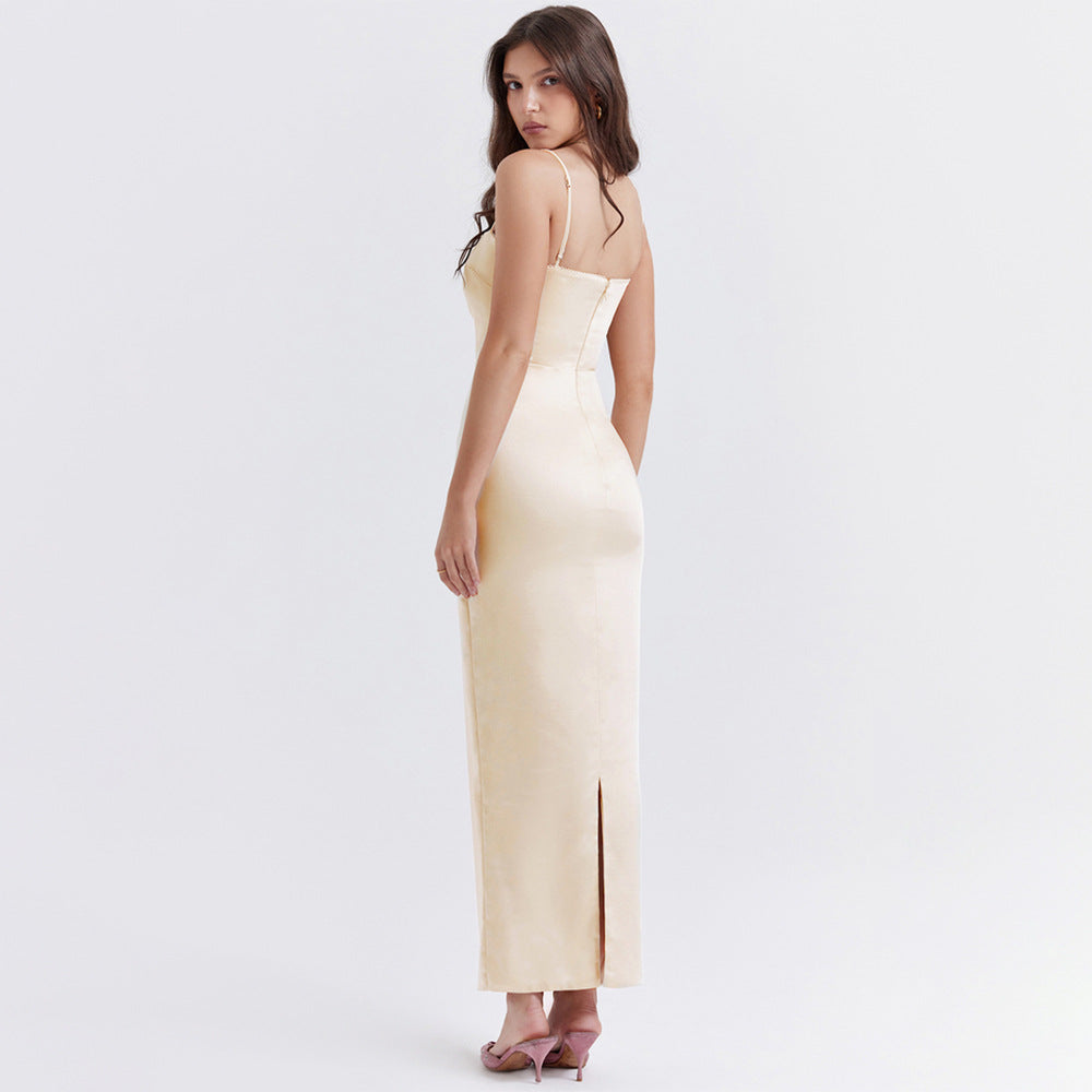 Sexy Slip Dress Slim Slit Long Dress Elegant Backless Dress Evening Dress