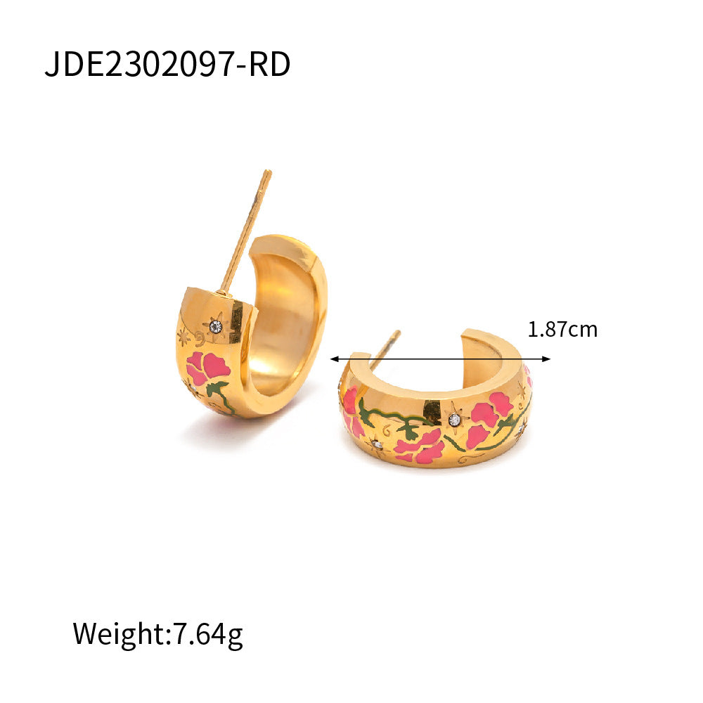5pcs 18K Gold-Plated Stainless Steel Leaf Stud Earrings Do Not Fade Niche Design