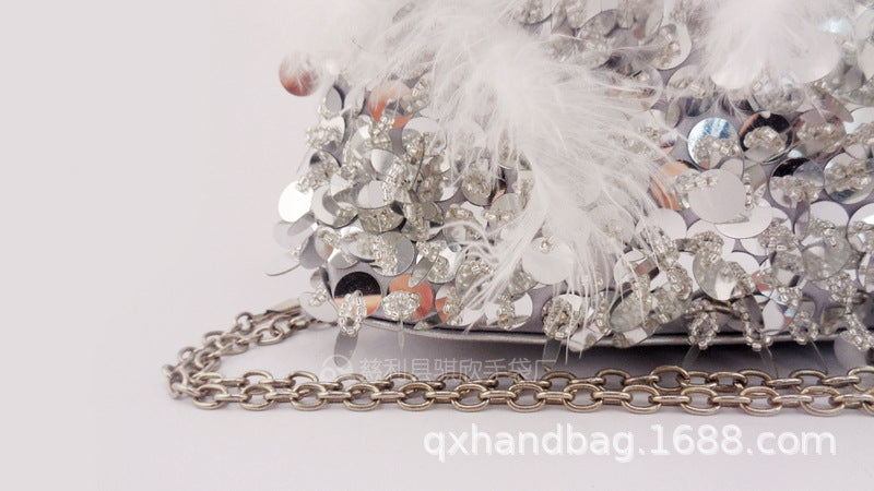 Feather Sequin Hand-Beaded Dinner Bag