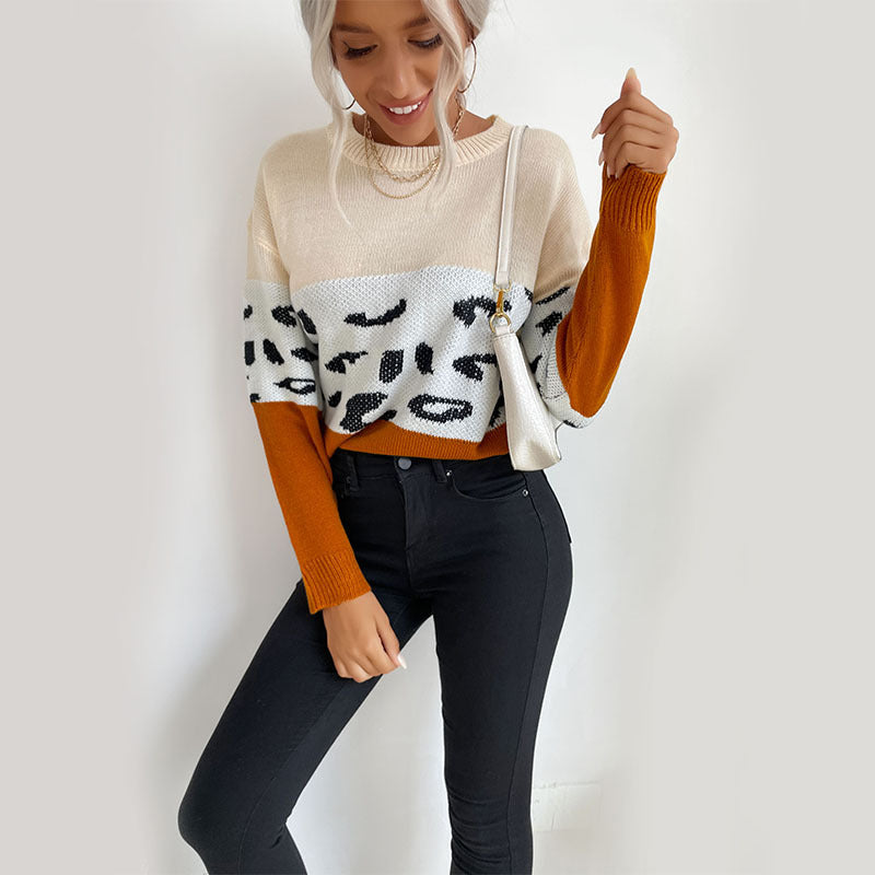 Women's Casual Long-Sleeved Sweater with Stylish Color Matching