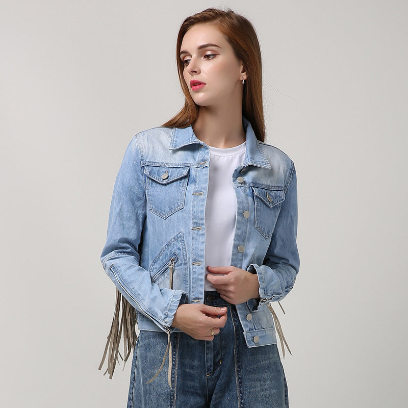 Autumn Fringe Jacket Top Fashion Long Sleeve Slim Punk Denim Coat Women