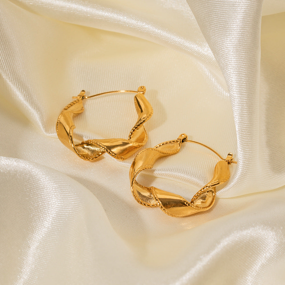 5pcs Earrings 18K Gold Stainless Steel Wavy Earring Advanced Design Non-Fading Earrings For Women
