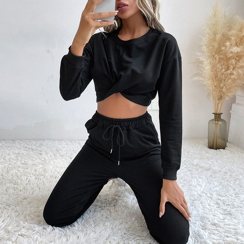 New Black Short Hoodie Sports And Leisure Suit Two-Piece Set