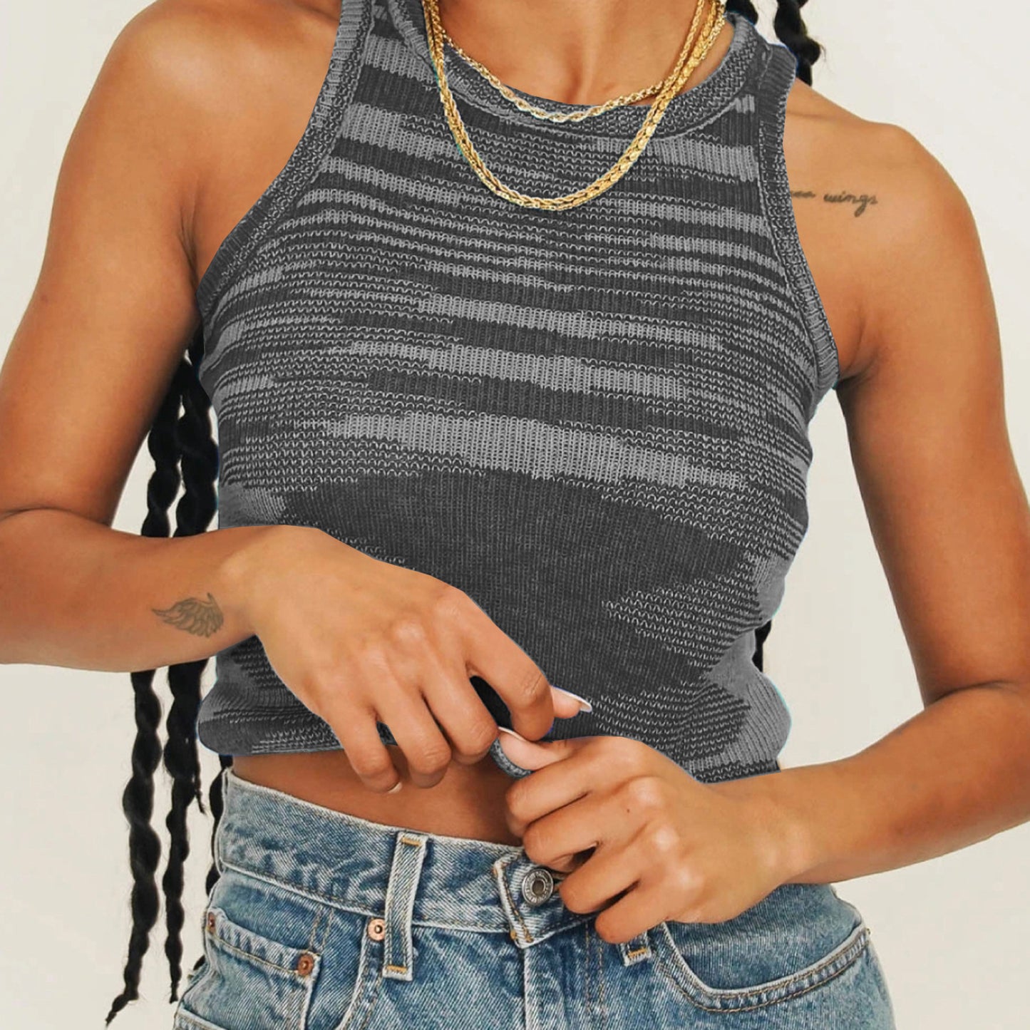 Knitted New Color Wool Woven Tight Vest Sleeveless Short Top
