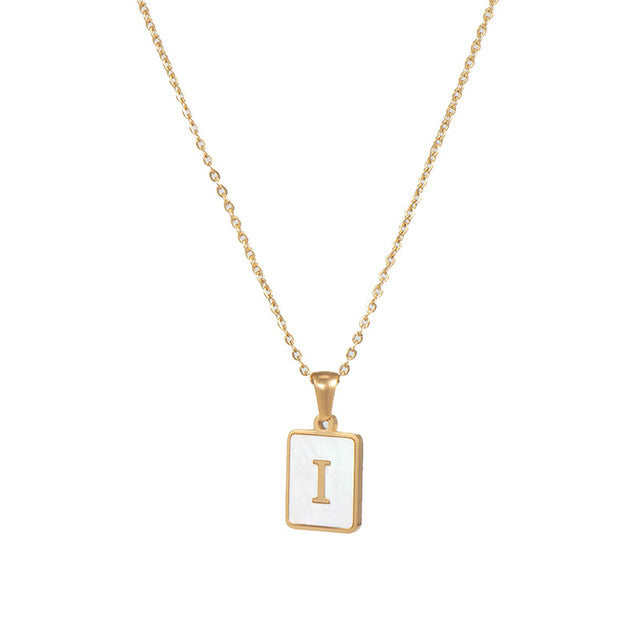 5pcs 18K Gold Stainless Steel Letter A-Z Necklace Ornament White Shell Letter Pendant Necklace For Women
